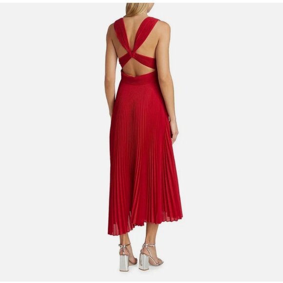 A.L.C Everly Pleated V-Neck Midi Dress - Picture 9 of 9